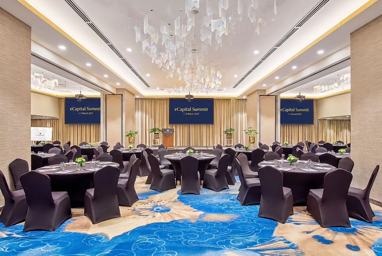 Grand Westside Whole Function Room with digitally added eCapital Summit screen branding